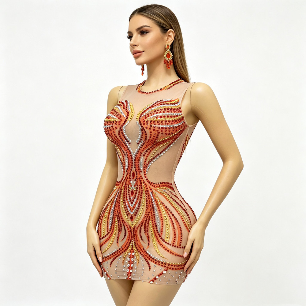 Women Sparkly Rhinestones Mesh - Sparkly Rhinestone Club Party Dress recension och pris