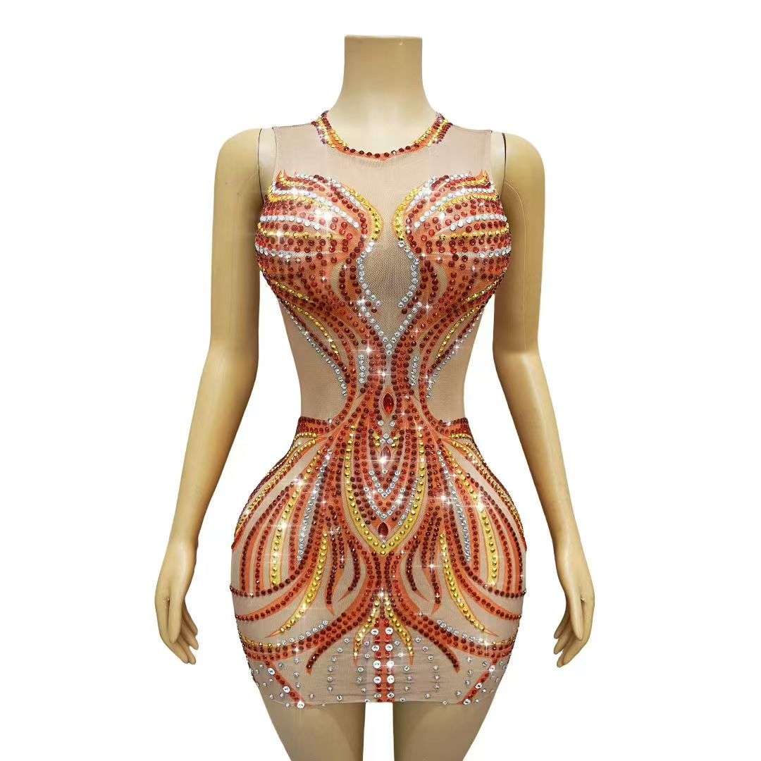 Women Sparkly Rhinestones Mesh - Sparkly Rhinestone Club Party Dress recension och pris