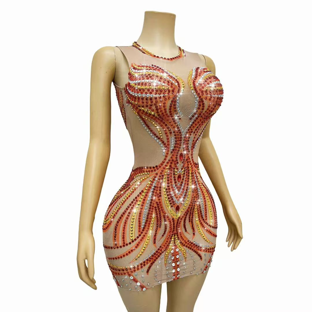 Women Sparkly Rhinestones Mesh - Sparkly Rhinestone Club Party Dress recension och pris
