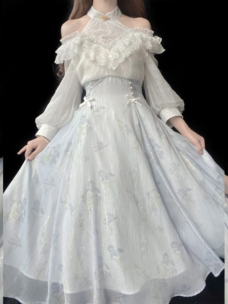 Women Floral Lolita One Piece  - French Vintage Floral Midi Dress recension och pris