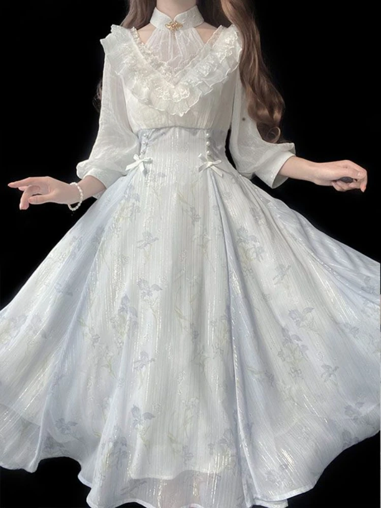 Women Floral Lolita One Piece  - French Vintage Floral Midi Dress recension och pris