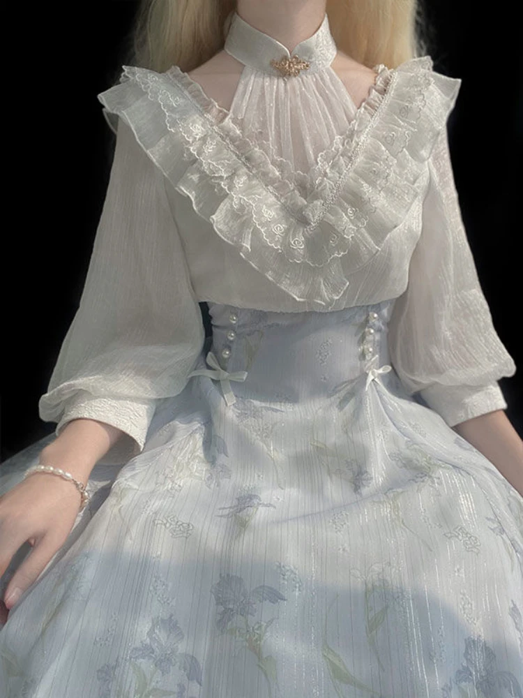Women Floral Lolita One Piece  - French Vintage Floral Midi Dress recension och pris