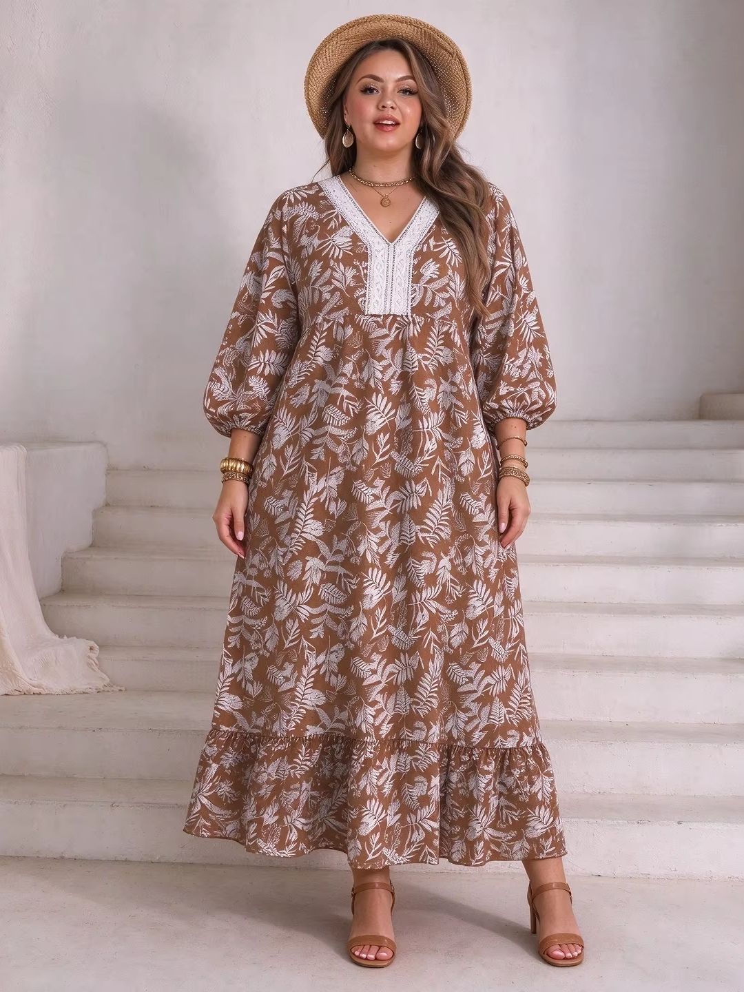 Plus Size Women Leaf Floral Ma - Boho Summer Beach Maxi Dress recension och pris