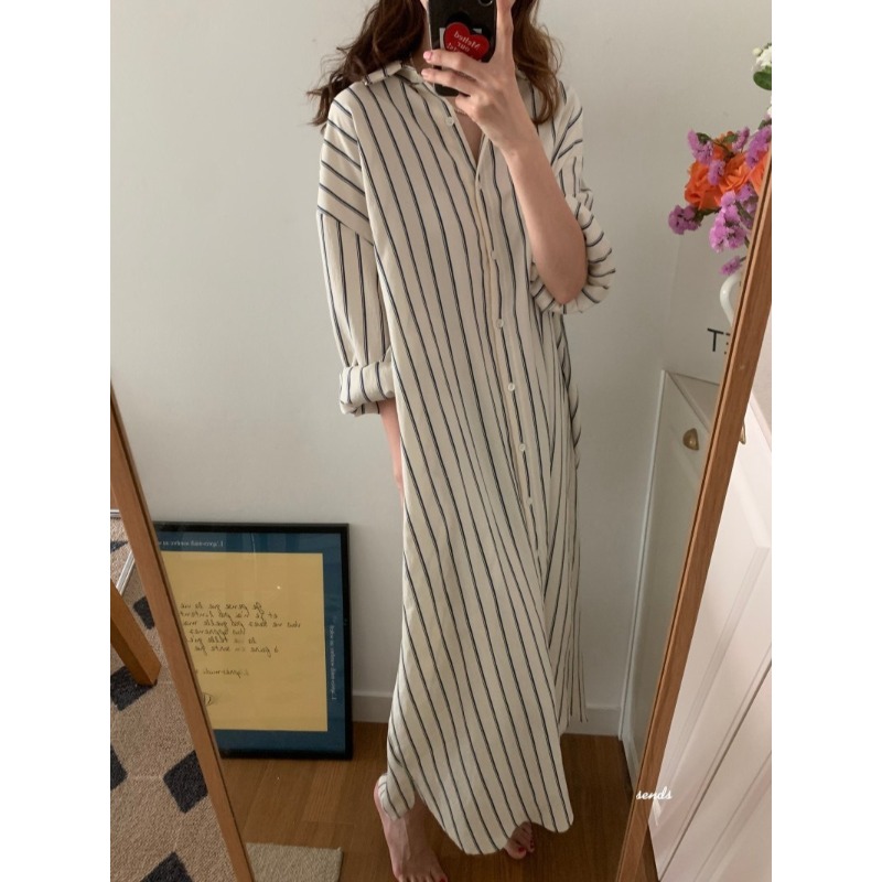 Korean Minimalist Loose Collar - Korean Style A Line Shirt Dress recension och pris