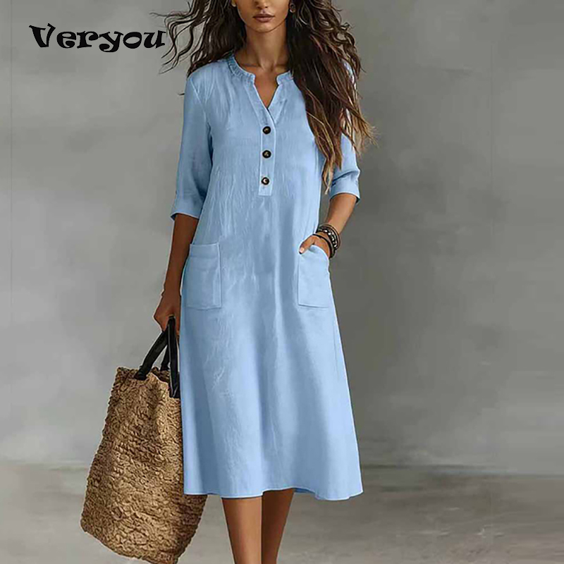 Women Casual Solid Color Half  - Boho Summer Beach Maxi Dress recension och pris
