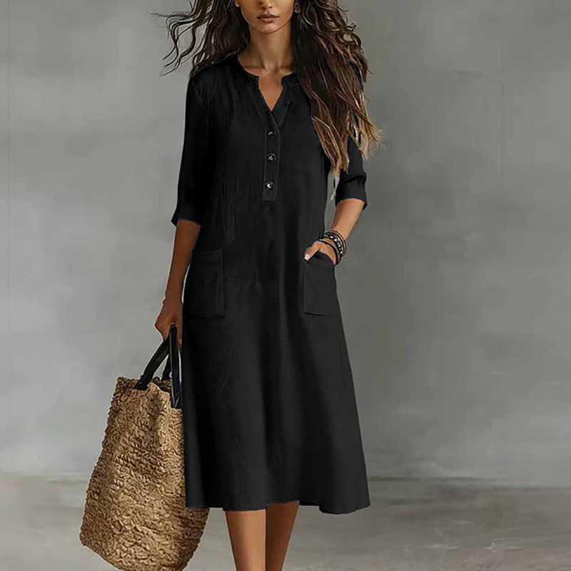 Women Casual Solid Color Half  - Boho Summer Beach Maxi Dress recension och pris