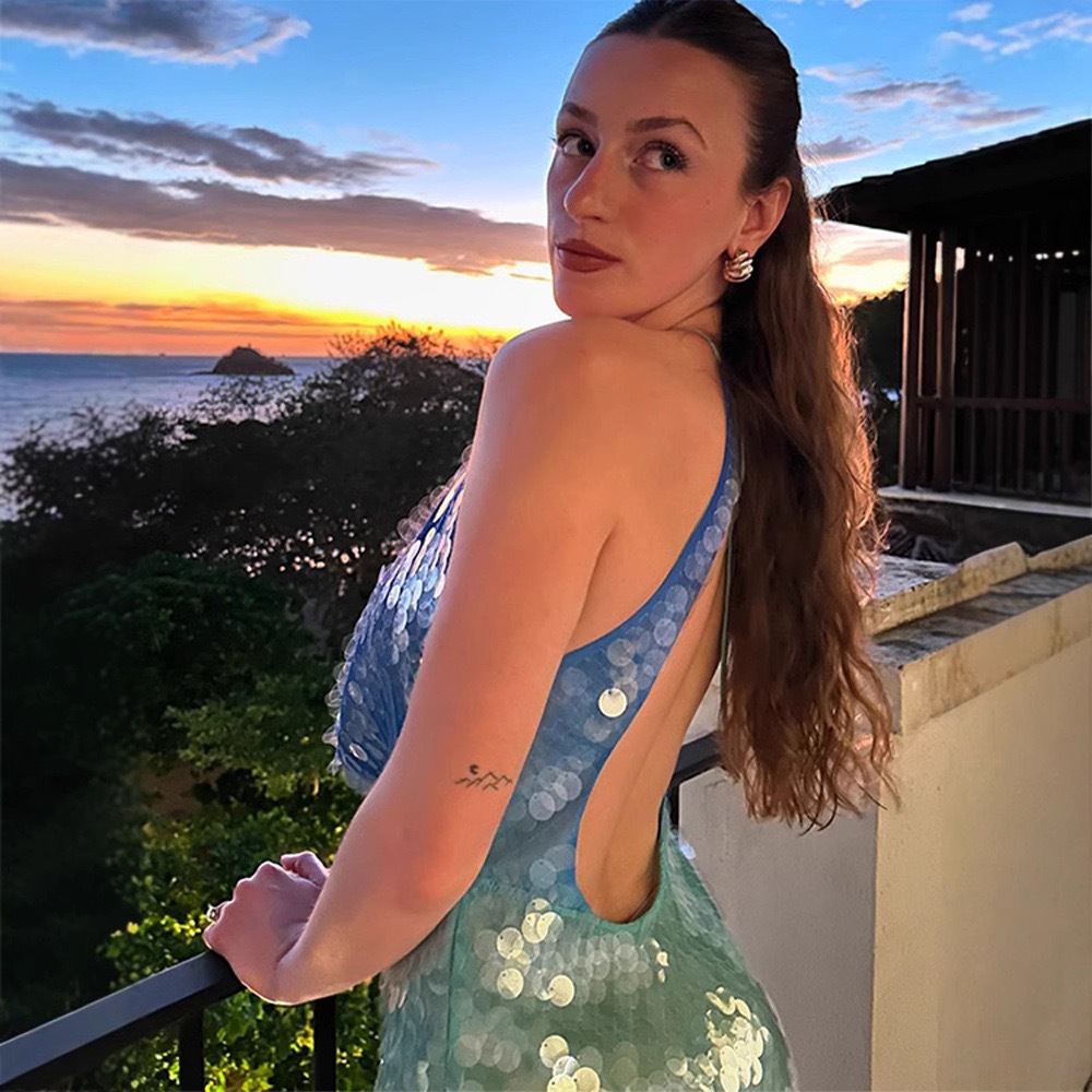 ONE TO WAN Women Y2K Sequin Be - Y2K Backless Halter Mini Dress recension och pris