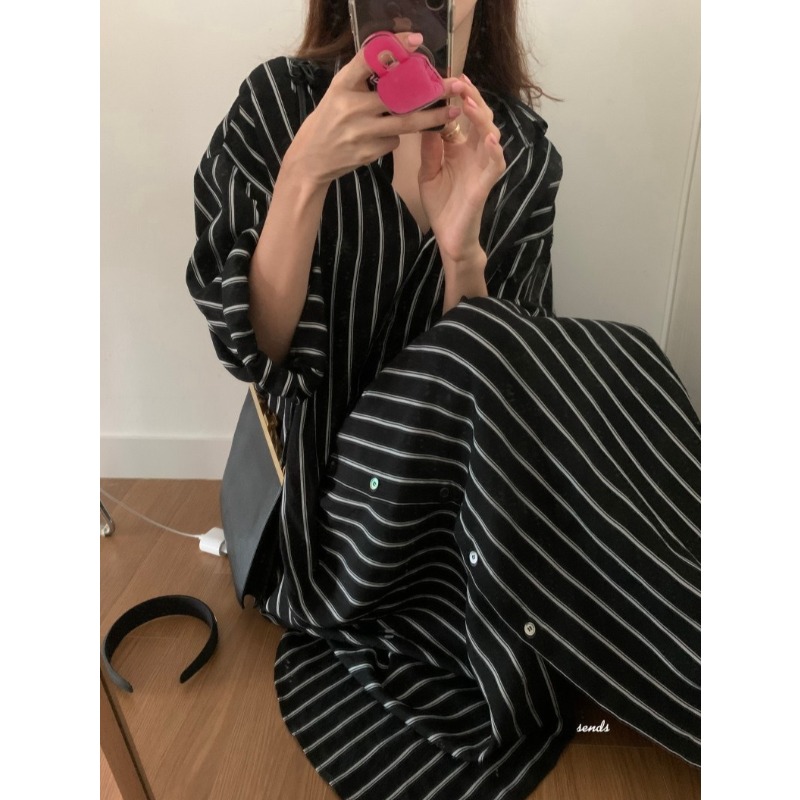 Korean Minimalist Loose Collar - Korean Style A Line Shirt Dress recension och pris